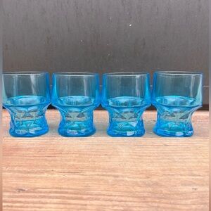 Vtg Viking Glass Georgian Tumblers Aqua Blue Color Honeycomb MCM Set of 4